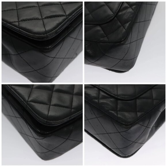 CHANEL Matelasse Chain Shoulder Bag Lamb Skin Black Gold CC Auth PP076 - Picture 16 of 16